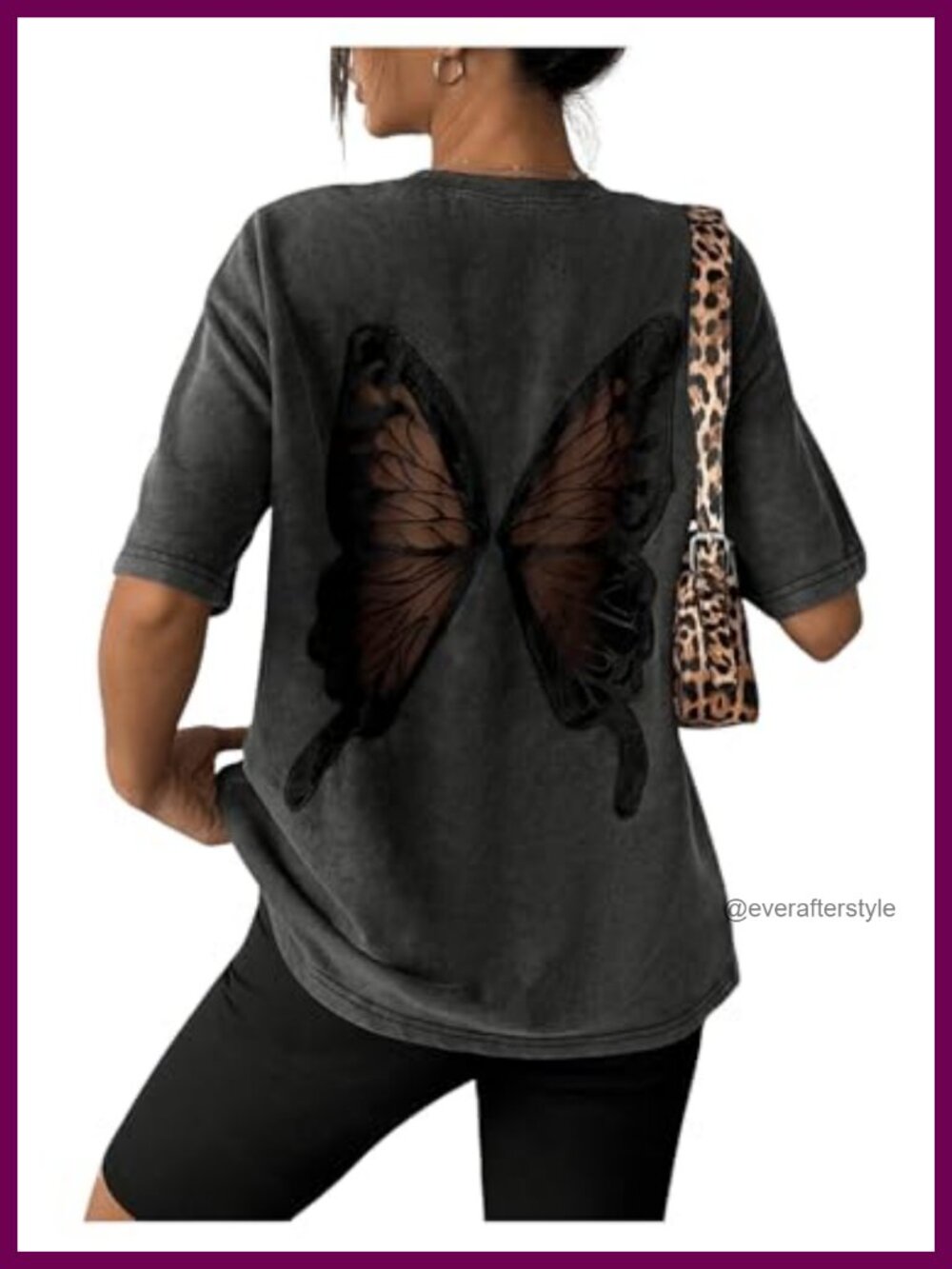 Women's Gothic Butterfly Graphic T-Shirt Loose Fit Casual Crew Neck Half Sleeve